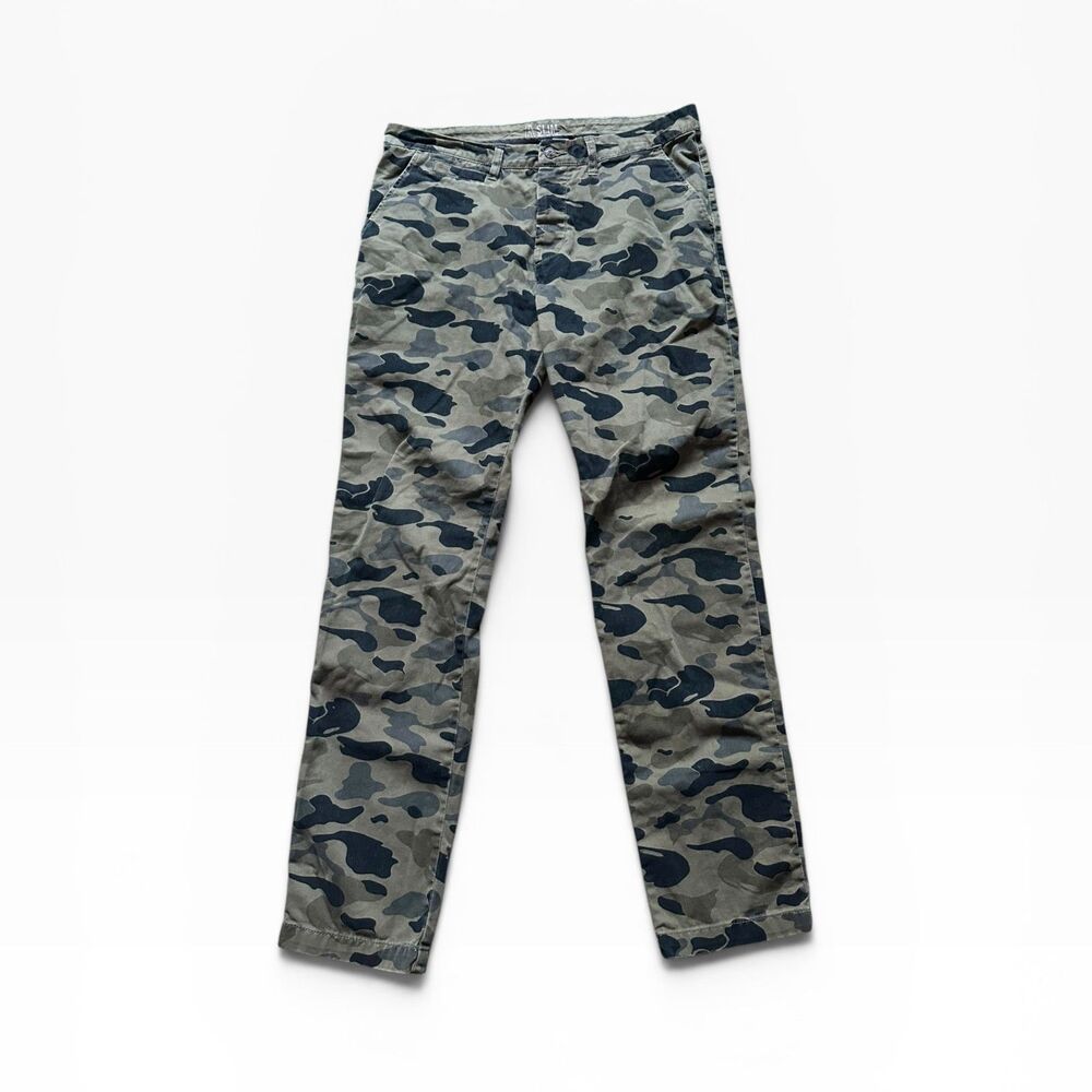 H&M Camouflage Chinos Men's 34 Slim Low Waist Green 100% Cotton Trousers